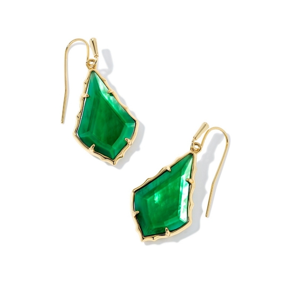 NWOT Kendra Scott "Alex" Faceted Small Drop Earrings in Emerald Illusion
